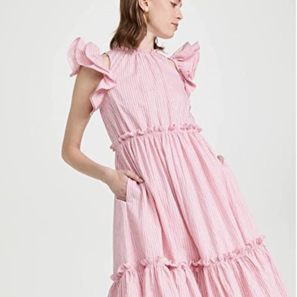 cinq a sept Dresses & Skirts - Cinq à Sept Sofia Stripe Yanin Maxi Dress Ruffles Cut Out Tie Back NWT